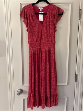 Evereve Coral Paisley V-Neck Maxi Dress